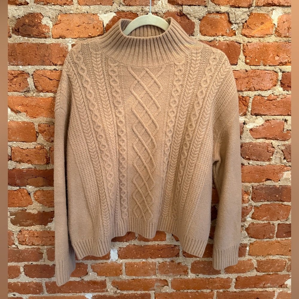 LOFT Cable Knit Turtleneck Sweater - Tan